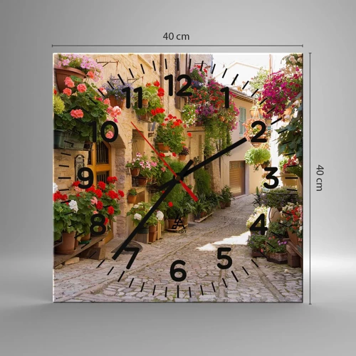 Wall clock - Clock on glass - Flood of Flowers - 40x40 cm