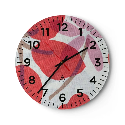 Wall clock - Clock on glass - Flower Composition in Pink - 30x30 cm