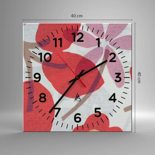 Wall clock - Clock on glass - Flower Composition in Pink - 40x40 cm