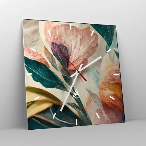 Wall clock - Clock on glass - Flowers of Southern Islands - 40x40 cm