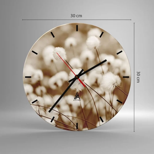 Wall clock - Clock on glass - Fluffy field - 30x30 cm