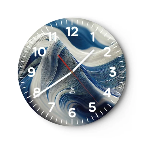 Wall clock - Clock on glass - Fluidity of Blue and White - 40x40 cm