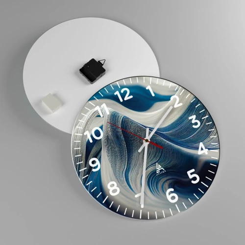Wall clock - Clock on glass - Fluidity of Blue and White - 40x40 cm