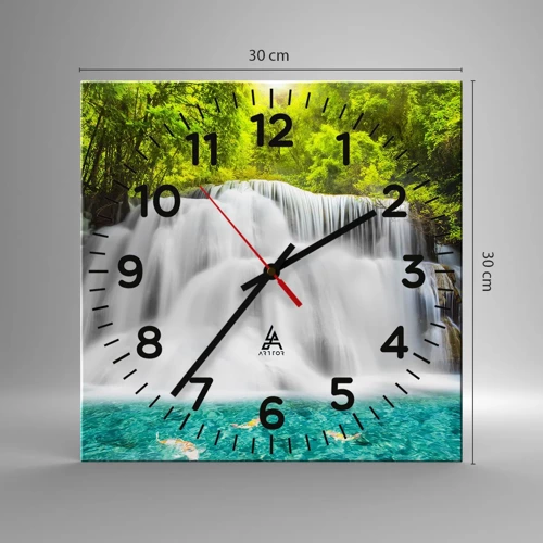 Wall clock - Clock on glass - Foamy Cascade from Green to Azure - 30x30 cm