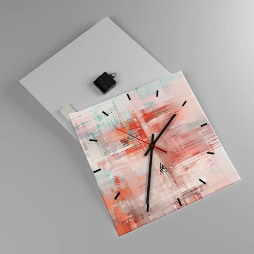 Wall clock - Clock on glass - Foggy but Pink - 40x40 cm