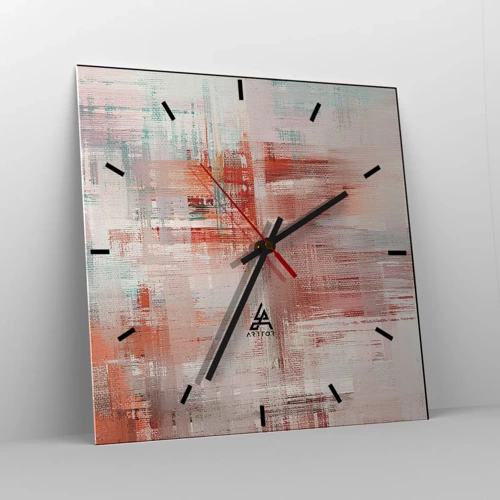 Wall clock - Clock on glass - Foggy but Pink - 40x40 cm