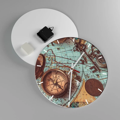 Wall clock - Clock on glass - For Adventurers - 30x30 cm