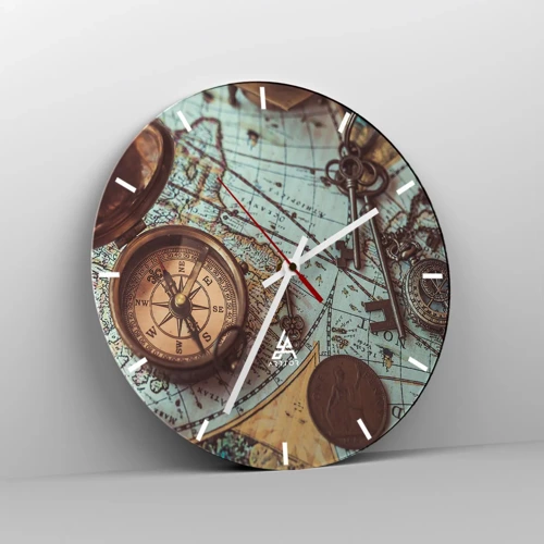 Wall clock - Clock on glass - For Adventurers - 30x30 cm