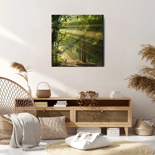 Wall clock - Clock on glass - Forest Moment - 30x30 cm