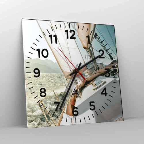 Wall clock - Clock on glass - Full Sail - 30x30 cm