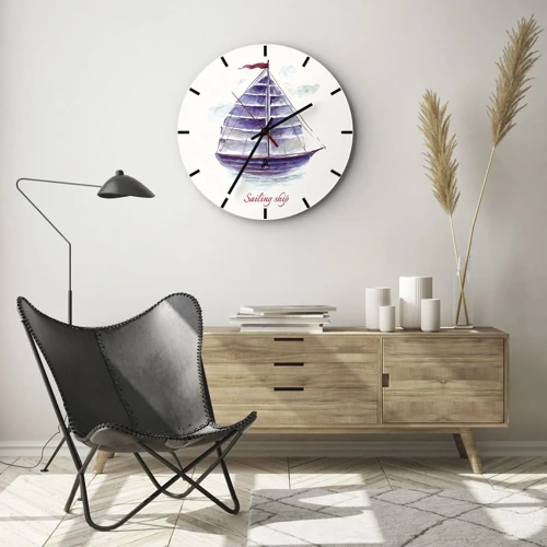 Wall clock - Clock on glass - Full Sails And Calm Waters - 30x30 cm
