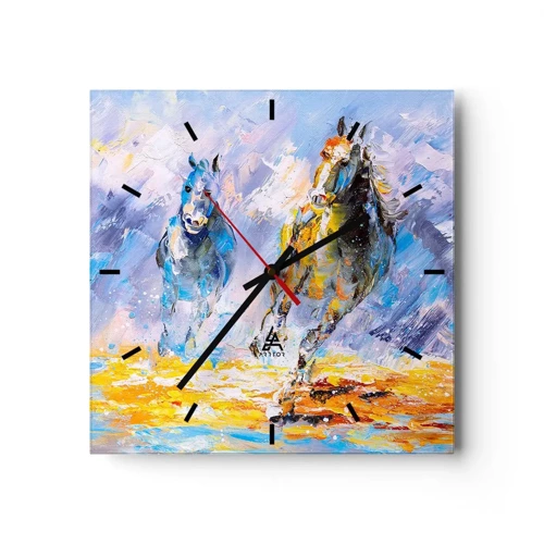 Wall clock - Clock on glass - Galloping through Light - 30x30 cm