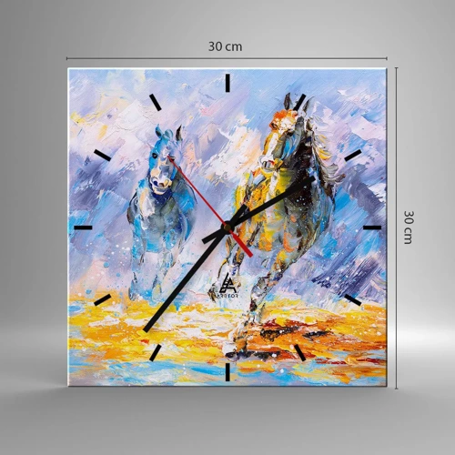 Wall clock - Clock on glass - Galloping through Light - 30x30 cm