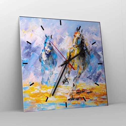 Wall clock - Clock on glass - Galloping through Light - 30x30 cm