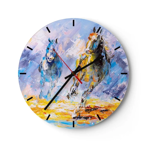 Wall clock - Clock on glass - Galloping through Light - 30x30 cm