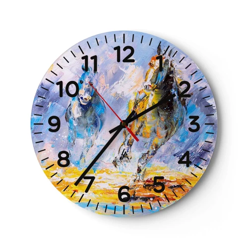 Wall clock - Clock on glass - Galloping through Light - 30x30 cm