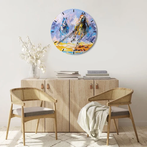 Wall clock - Clock on glass - Galloping through Light - 30x30 cm