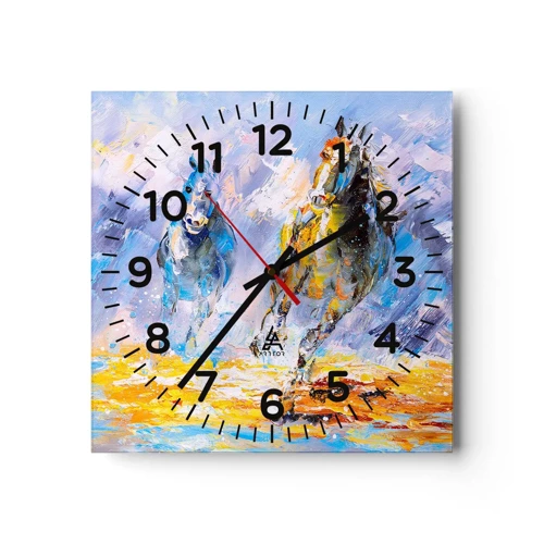 Wall clock - Clock on glass - Galloping through Light - 40x40 cm