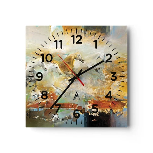 Wall clock - Clock on glass - Gallopping through the World - 40x40 cm