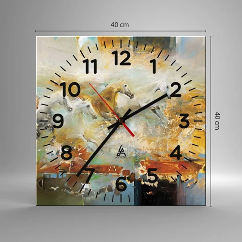 Wall clock - Clock on glass - Gallopping through the World - 40x40 cm