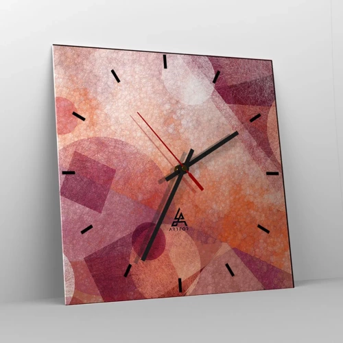 Wall clock - Clock on glass - Geometrical Transformation in Pink - 30x30 cm