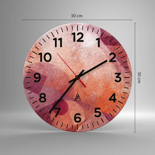 Wall clock - Clock on glass - Geometrical Transformation in Pink - 30x30 cm