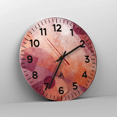 Wall clock - Clock on glass - Geometrical Transformation in Pink - 30x30 cm