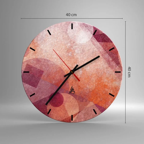 Wall clock - Clock on glass - Geometrical Transformation in Pink - 40x40 cm