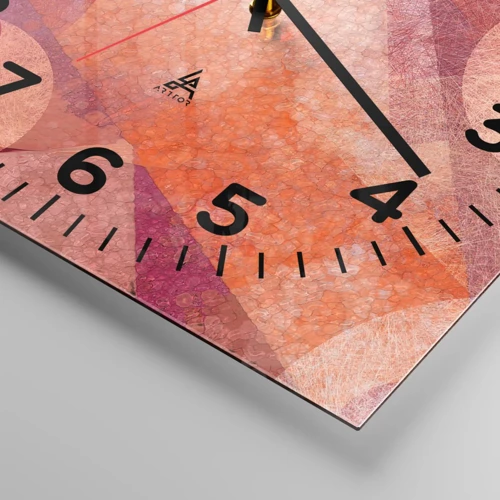 Wall clock - Clock on glass - Geometrical Transformation in Pink - 40x40 cm