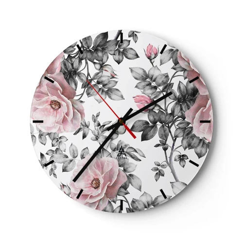 Wall clock - Clock on glass - Getting Lost in Rose Flowers - 30x30 cm