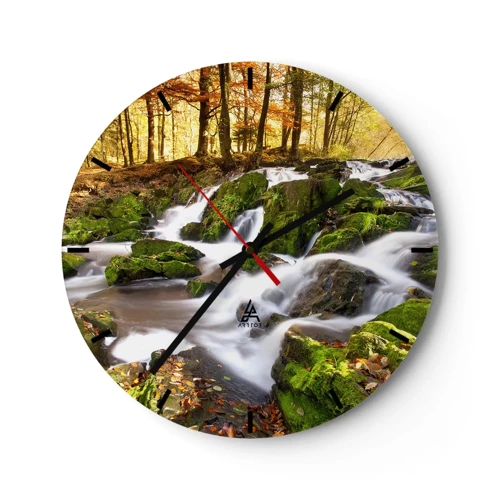 Wall clock - Clock on glass - Gingerly through an Autumnal Forest - 30x30 cm