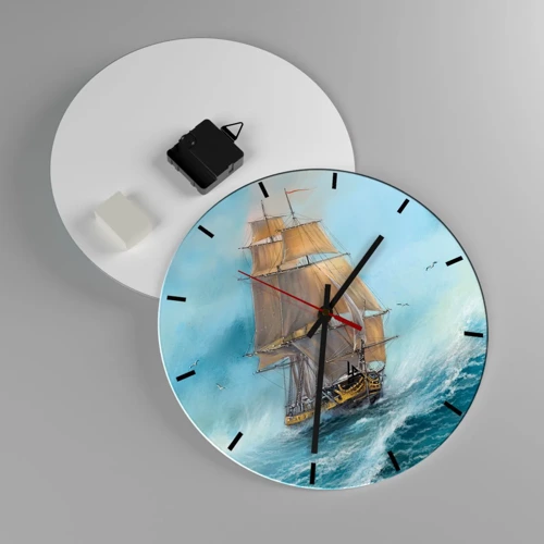 Wall clock - Clock on glass - Gliding on the Waves - 30x30 cm