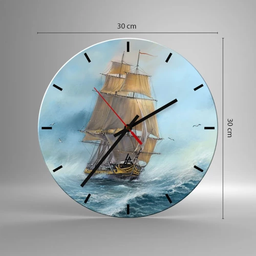 Wall clock - Clock on glass - Gliding on the Waves - 30x30 cm