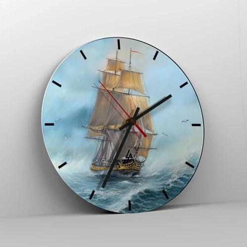 Wall clock - Clock on glass - Gliding on the Waves - 30x30 cm