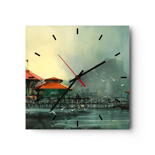 Wall clock - Clock on glass - Gloomy Day at the Port - 30x30 cm