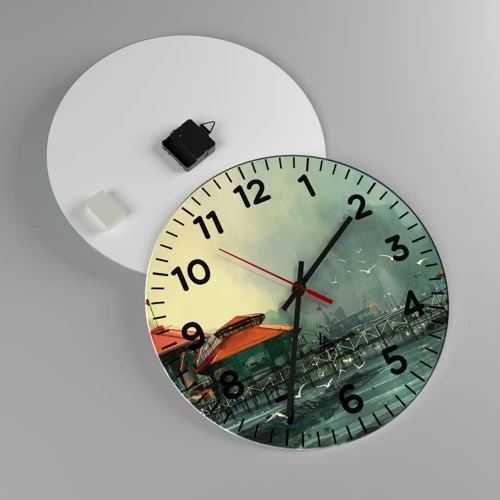 Wall clock - Clock on glass - Gloomy Day at the Port - 40x40 cm