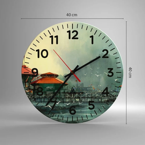 Wall clock - Clock on glass - Gloomy Day at the Port - 40x40 cm