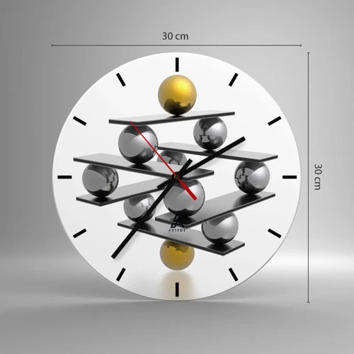 Wall clock - Clock on glass - Gold-Silver Balance - 30x30 cm