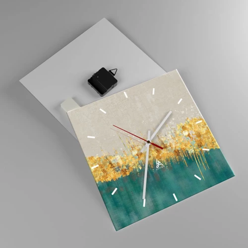 Wall clock - Clock on glass - Golden Border - 30x30 cm