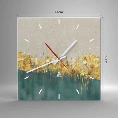 Wall clock - Clock on glass - Golden Border - 30x30 cm