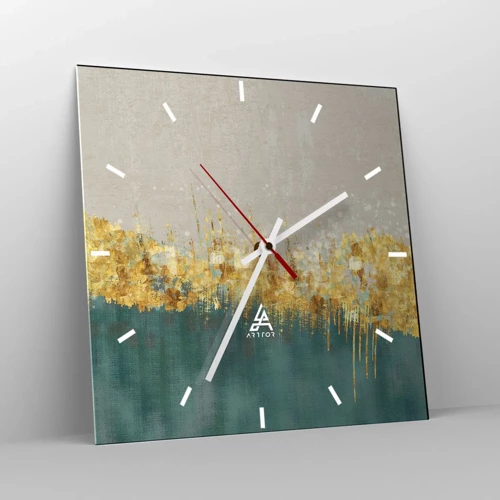 Wall clock - Clock on glass - Golden Border - 30x30 cm