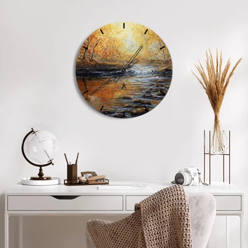 Wall clock - Clock on glass - Golden Brook - 30x30 cm