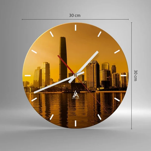 Wall clock - Clock on glass - Golden City - 30x30 cm