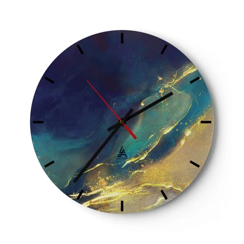 Wall clock - Clock on glass - Golden Flood - 30x30 cm