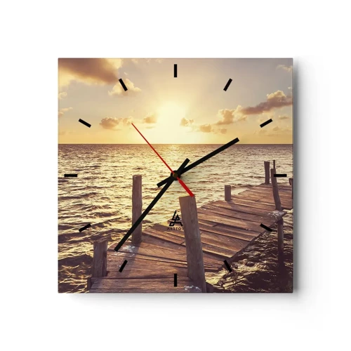 Wall clock - Clock on glass - Golden Land of Tranquility - 30x30 cm