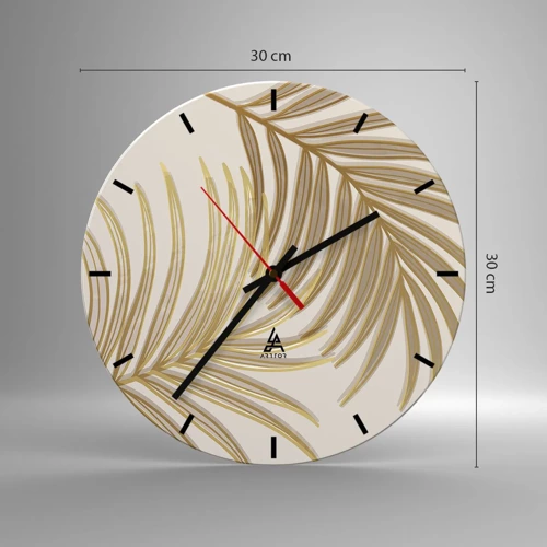 Wall clock - Clock on glass - Golden Palm! - 30x30 cm