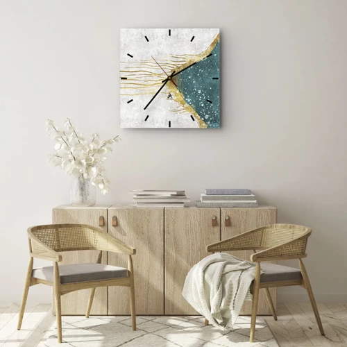 Wall clock - Clock on glass - Golden Tide - 30x30 cm