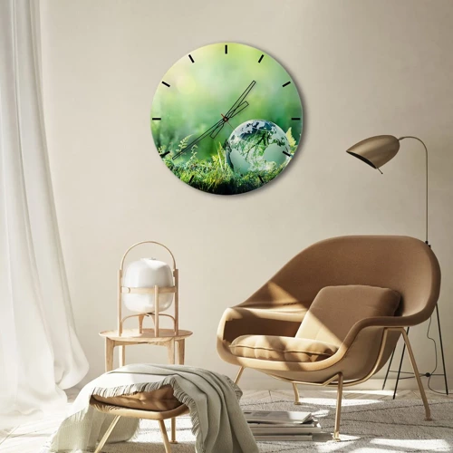 Wall clock - Clock on glass - Green Planet - 30x30 cm