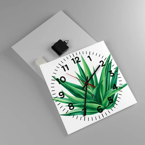 Wall clock - Clock on glass - Green - Power - Life - 30x30 cm