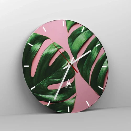 Wall clock - Clock on glass - Green Rendezvous - 30x30 cm